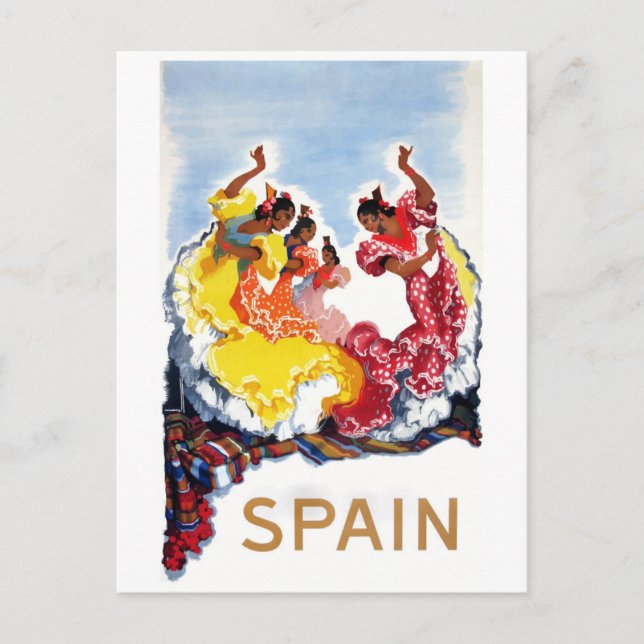Postal Cartel de viaje de bailarinas flamencas de España (Anverso)