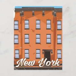 Postal Cartel de viaje de Brownstone de Nueva York carica