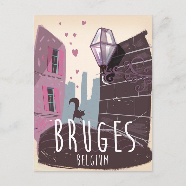 Postal Cartel de viaje de Brujas, personalizado belga (Anverso)