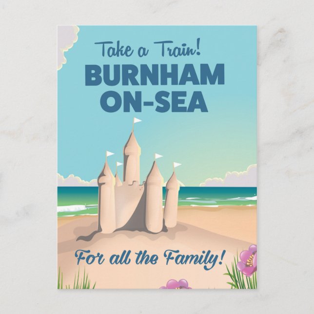 Postal Cartel de viaje de castillo de arena de BURNHAM-ON (Anverso)