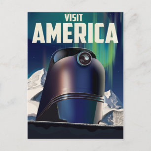 Postal Cartel de viaje de ciencia ficción Visita América