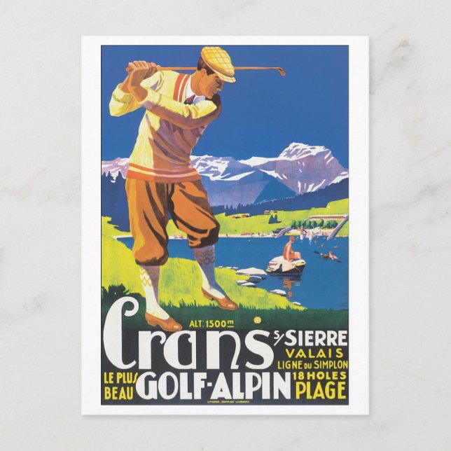 Postal Cartel de viaje de Crans Golf Alpin (Anverso)