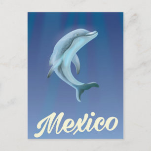 Postal Cartel de viaje de delfines de México