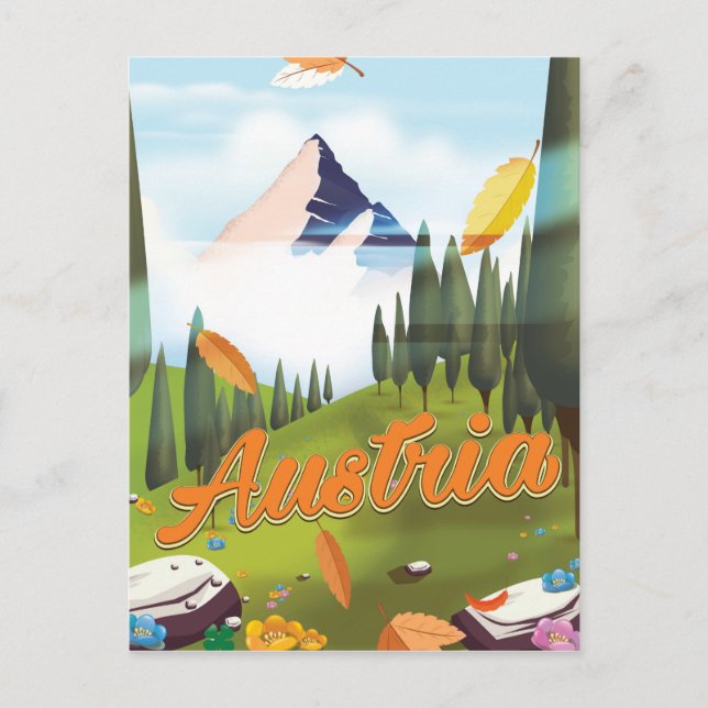 Postal cartel de viaje de dibujos animados austriaco (Anverso)