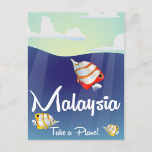 Postal Cartel de viaje de dibujos animados de Malasia