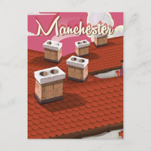 Postal Cartel de viaje de dibujos animados de Mánchester,