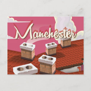 Postal Cartel de viaje de dibujos animados de Mánchester,