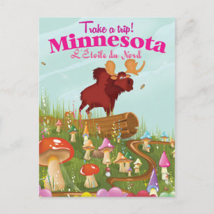 Postal Cartel de viaje de dibujos animados de Minnesota