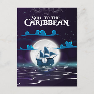 Postal Cartel de viaje de dibujos animados de pirata del 