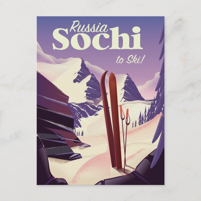 Postal Cartel de viaje de esquí a Sochi Rusia (Anverso)