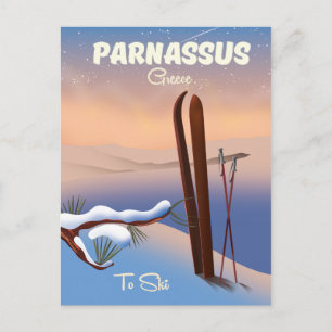 Postal Cartel de viaje de esquí de Parnaso Grecia