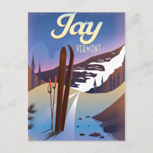 Postal Cartel de viaje de esquí Jay Vermont USA.