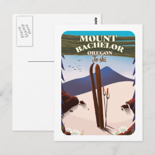 Postal Cartel de viaje de esquí Mount Bachelor Oregon