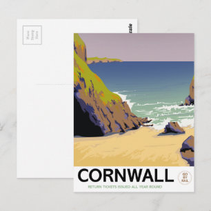 Postal Cartel de viaje de estilo vintage de Cornwall.