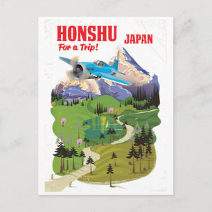 Postal Cartel de viaje de estilo vintage de Honshu Japón