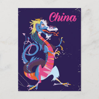 Postal Cartel de viaje de estilo vintage del dragón de Ch