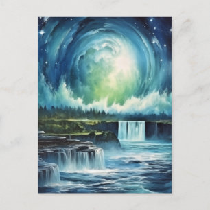Postal Cartel de viaje de fantasía nocturna estrellada de