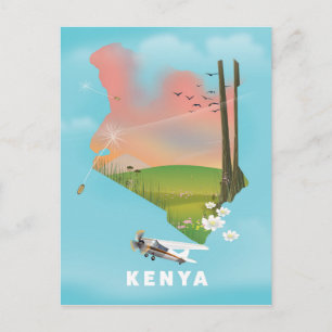 Postal Cartel de viaje de ilustración del mapa de Kenia.
