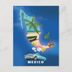 Postal Cartel de viaje de ilustración del mapa de México.