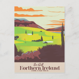 Postal cartel de viaje de Irlanda del Norte 'Para Golf'