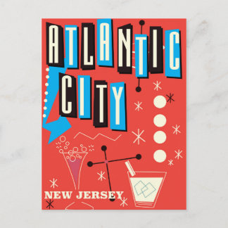 Postal Cartel de viaje de juego vintage de la ciudad Atlá