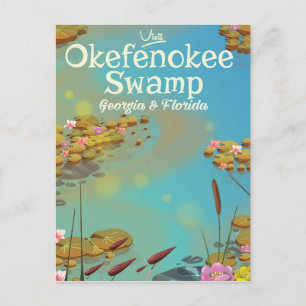 Postal cartel de viaje de la ciénaga de Okefenokee