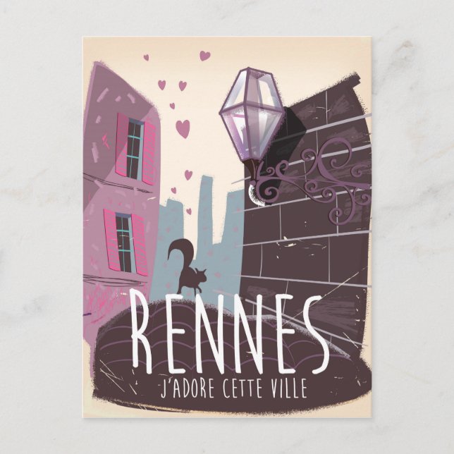 Postal Cartel de viaje de la ciudad de Rennes Francia (Anverso)