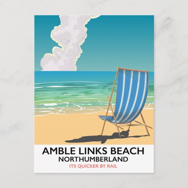 Postal Cartel de viaje de la playa Amble Links Northumber (Anverso)