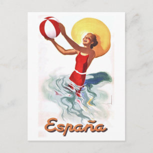 Postal Cartel de viaje de la playa de España de 1940
