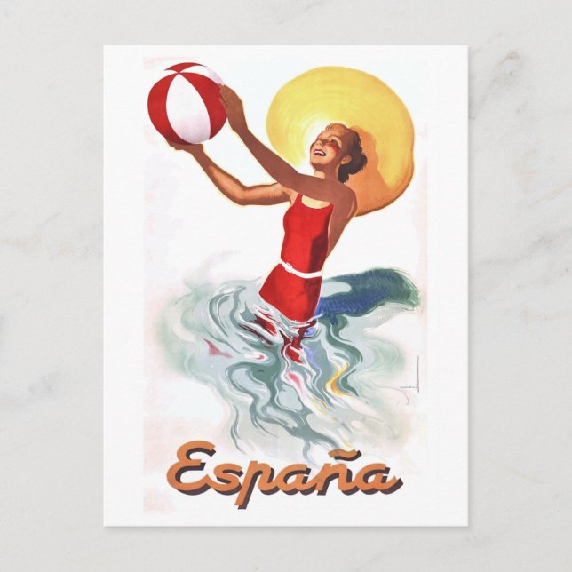 Postal Cartel de viaje de la playa de España de 1940 (Anverso)