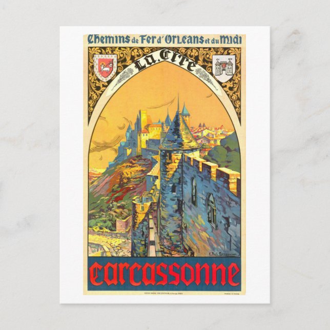 Postal Cartel de Viaje de la Vieja Carcasona (Anverso)