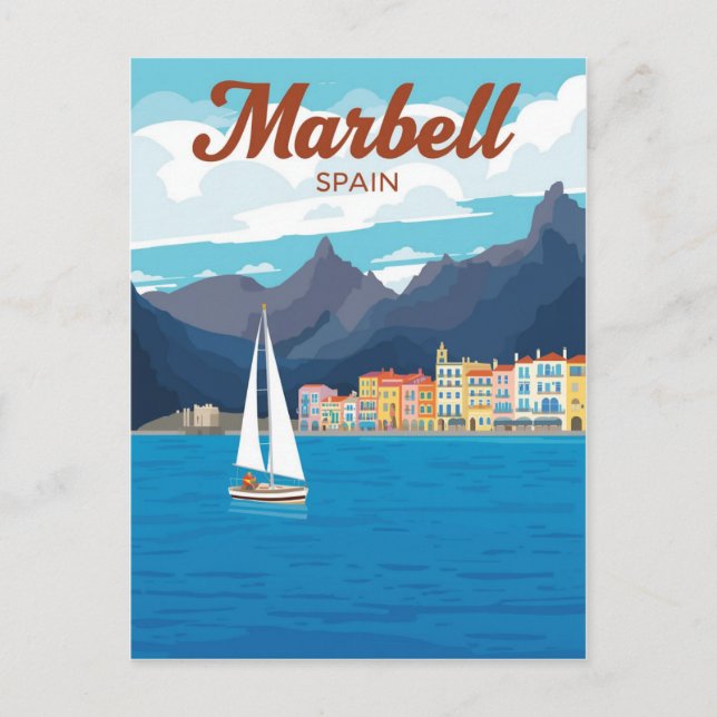Postal Cartel de Viaje de la Vieja Marbella España (Anverso)