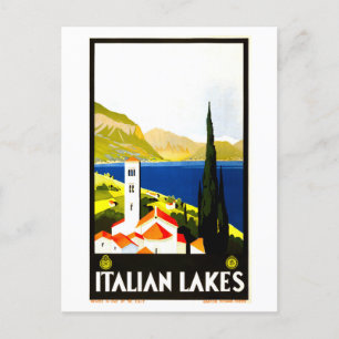 Postal Cartel de Viaje de los Lagos Italianos Vintage