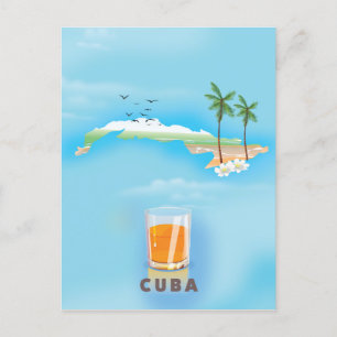 Postal Cartel de viaje de mapa ilustrado de Cuba