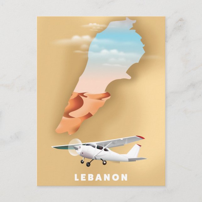 Postal cartel de viaje de mapa ilustrado de Líbano (Anverso)