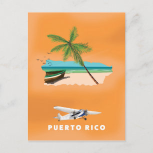 Postal Cartel de viaje de mapa ilustrado de Puerto Rico.