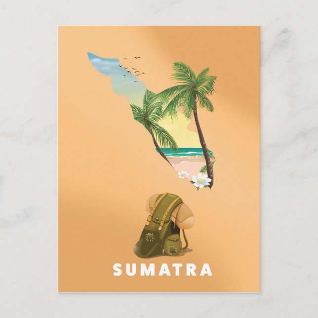 Postal Cartel de viaje de mapa ilustrado de Sumatra (Anverso)