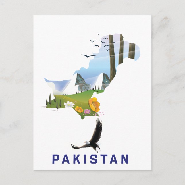 Postal cartel de viaje de Pakistán mapa (Anverso)