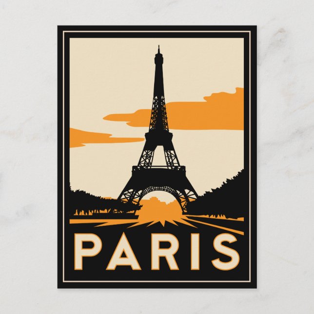 Postal cartel de viaje de parís art deco retro (Anverso)
