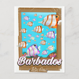 Postal Cartel de viaje de peces tropicales de Barbados