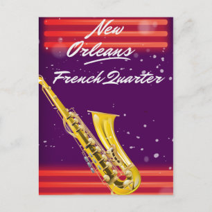 Postal Cartel de viaje de saxofón del Barrio Francés de N