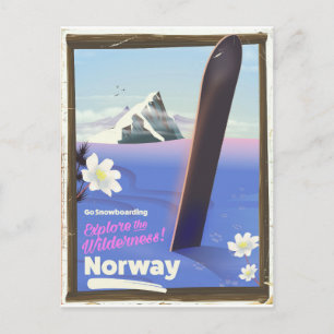Postal Cartel de viaje de snowboarding vintage en Noruega