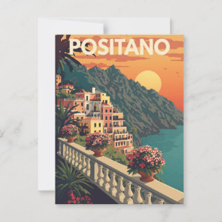 Postal Cartel de Viaje de Vintage Positano Italia
