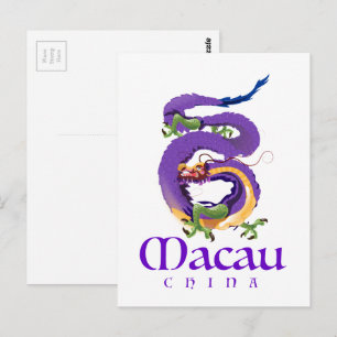Postal Cartel de viaje del dragón de Macao China.