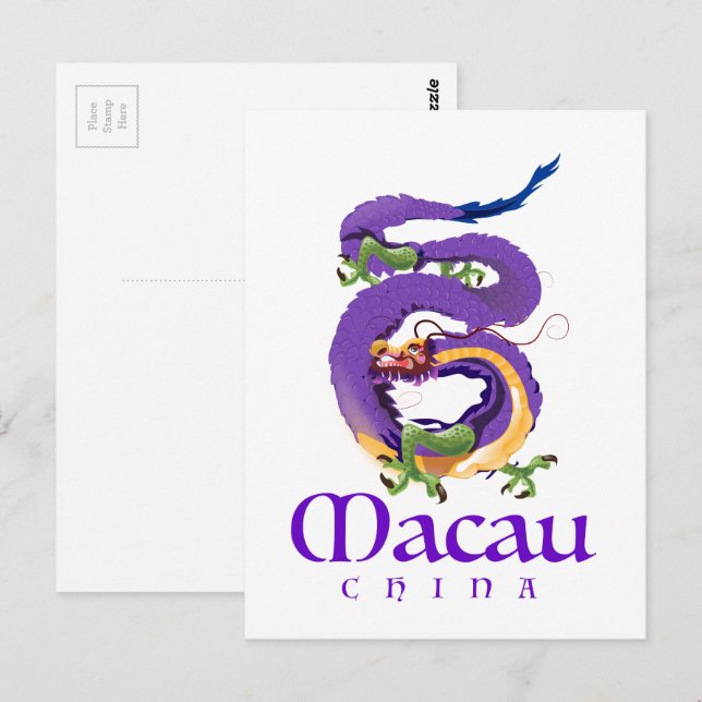 Postal Cartel de viaje del dragón de Macao China. (Anverso / Reverso)