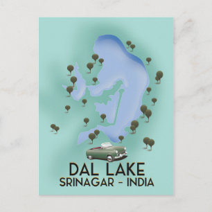 Postal Cartel de viaje del lago Dal, Srinagar, India Mapa