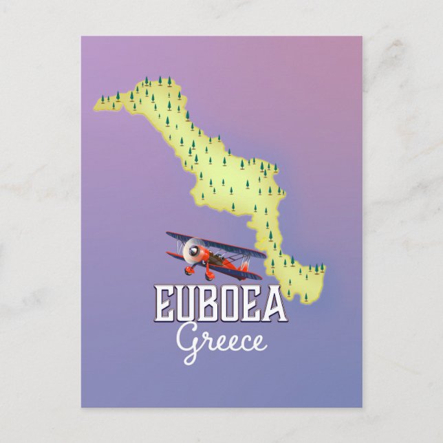 Postal Cartel de viaje del mapa de Eubea Grecia (Anverso)