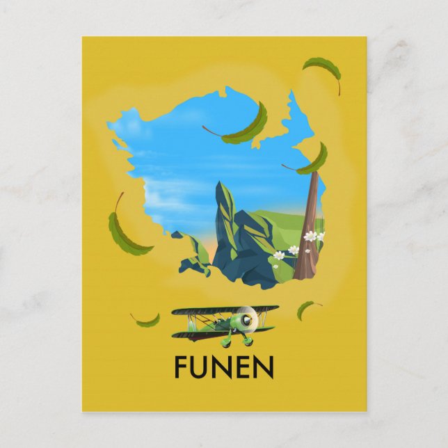Postal Cartel de viaje del mapa de Funen, Dinamarca (Anverso)
