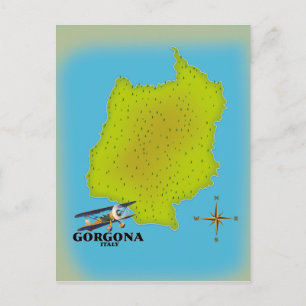 Postal Cartel de viaje del mapa de Gorgona Italia.