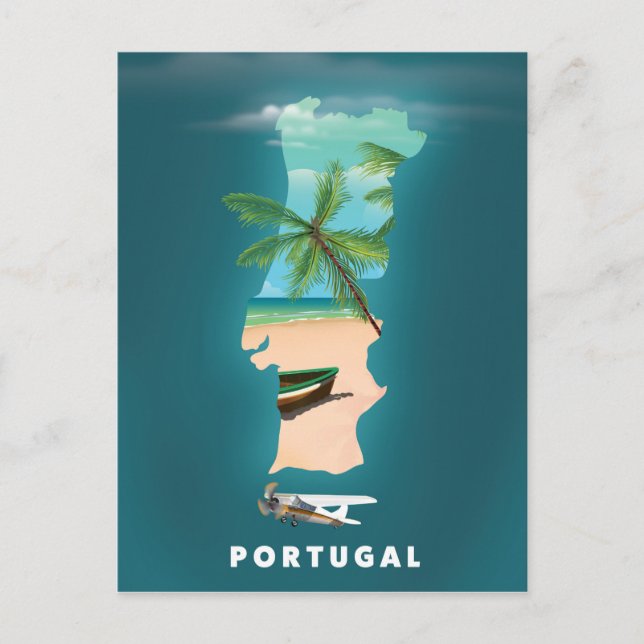 Postal Cartel de viaje del Mapa de Portugal. (Anverso)